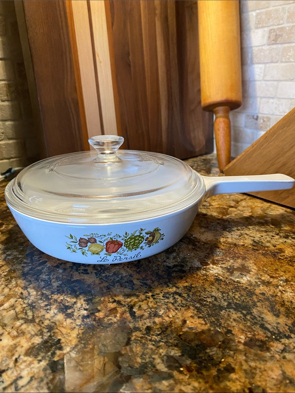 Vintage Corning Ware "Spice of Life" Le Persil Skillet (Model P-83-B) with lid